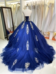 New dark blue quinceanera dresses gold embroidery elegant for woman