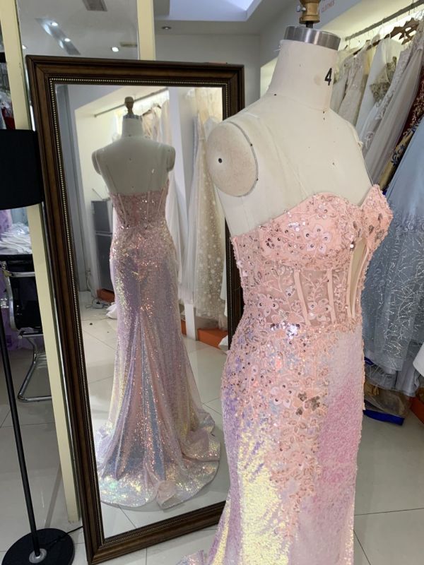 Women formal flower wholesale boning sequin fabric long mermaid evening elegant prom dresses 2025