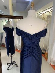 2025 New style elegant pleat off shoulder navy slim for ladies party homecoming dress for women