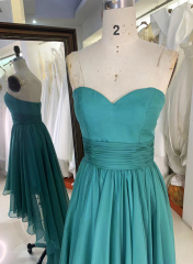 2025 New fashion strapless teal blue chiffon sweetheart pleated dress modern party trend design evening dress