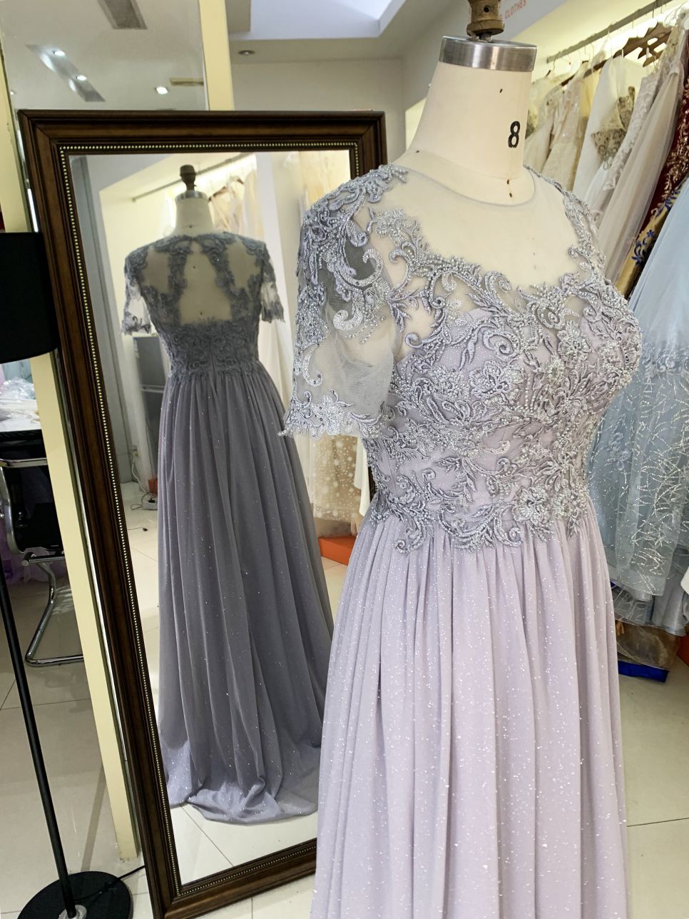 2025 New glitter chiffon a Line Skirt Long Plus Size Dresses Fat Mother of The Women Clothing Natural