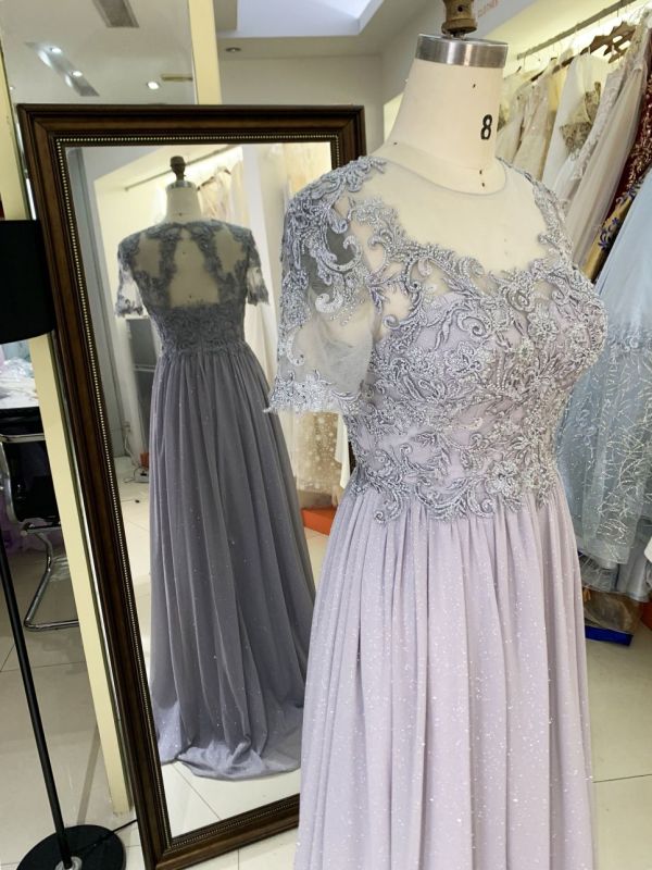2025 New glitter chiffon a Line Skirt Long Plus Size Dresses Fat Mother of The Women Clothing Natural
