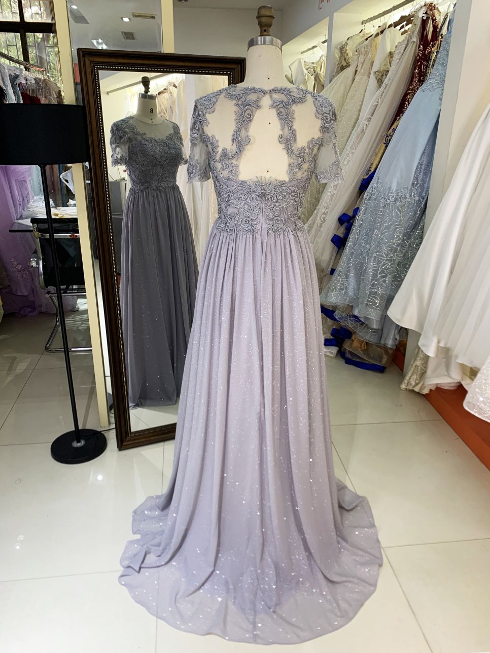 2025 New glitter chiffon a Line Skirt Long Plus Size Dresses Fat Mother of The Women Clothing Natural