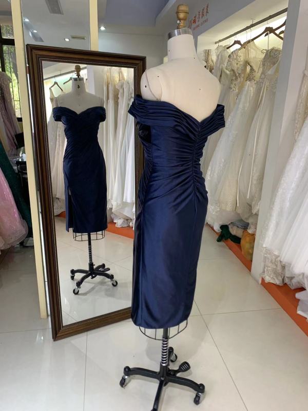 2025 New style elegant pleat off shoulder navy slim for ladies party homecoming dress for women