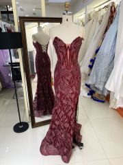 V-neck new boning navy embroidery luxurious lace up gown evening elegant prom dresses for women 2025