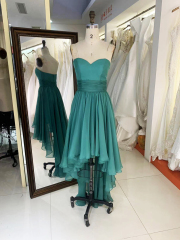 2025 New fashion strapless teal blue chiffon sweetheart pleated dress modern party trend design evening dress