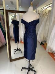 2025 New style elegant pleat off shoulder navy slim for ladies party homecoming dress for women