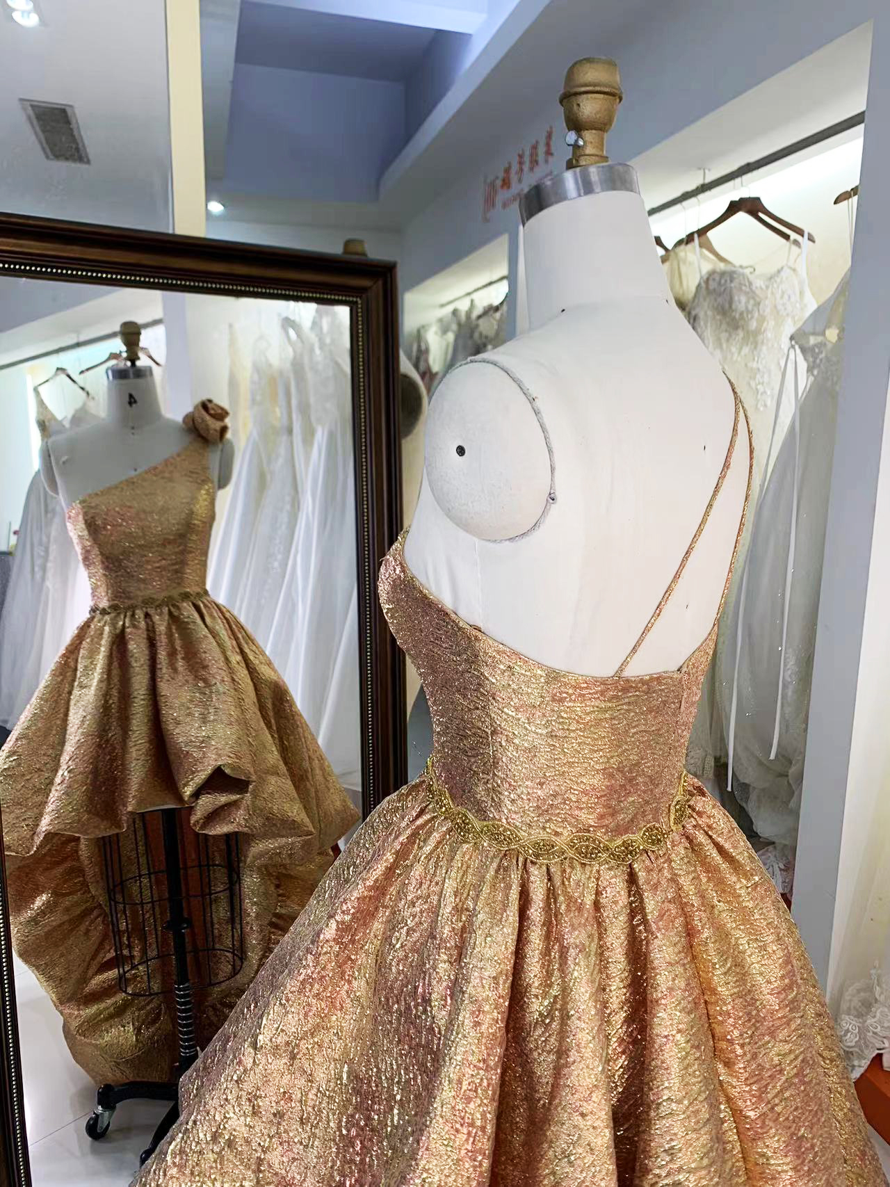 2025 New fashion design jacquard 3D flower ruffle skirt one shoulder party dress high-low princess evening dress