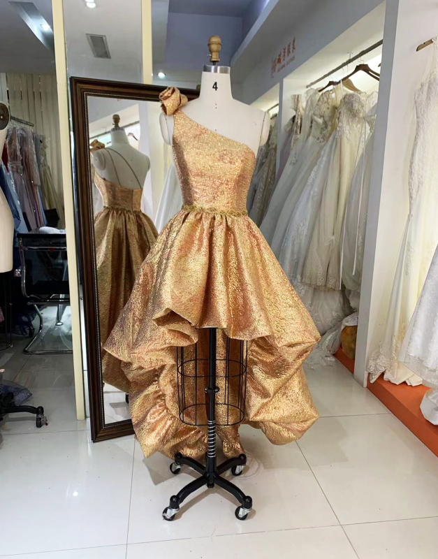 2025 New fashion design jacquard 3D flower ruffle skirt one shoulder party dress high-low princess evening dress