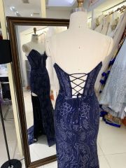 V-neck new boning navy embroidery luxurious lace up gown evening elegant prom dresses for women 2025