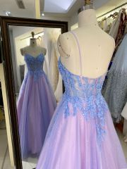 Spaghetti V-neck corset zipper up wholesale women long flower evening elegant prom dresses 2025