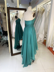2025 New fashion strapless teal blue chiffon sweetheart pleated dress modern party trend design evening dress