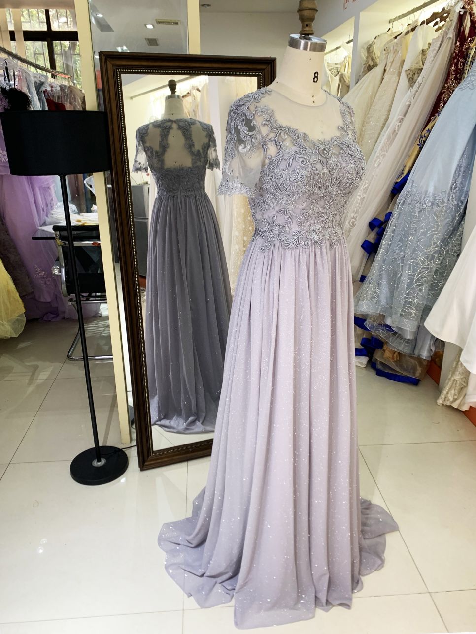 2025 New glitter chiffon a Line Skirt Long Plus Size Dresses Fat Mother of The Women Clothing Natural