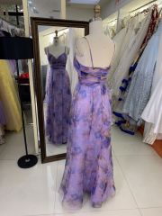 Flower strapless pleat printed organza purple wholesale long gowns evening prom dress for women 2025
