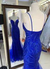 Women wholesale sequin royal blue slim V-neck plus size sparkly evening night prom dresses for girl 2025
