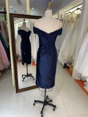 2025 New style elegant pleat off shoulder navy slim for ladies party homecoming dress for women
