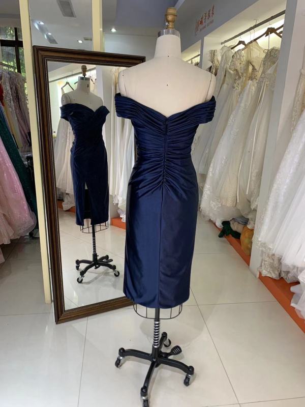 2025 New style elegant pleat off shoulder navy slim for ladies party homecoming dress for women