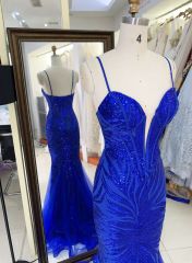 Women wholesale sequin royal blue slim V-neck plus size sparkly evening night prom dresses for girl 2025