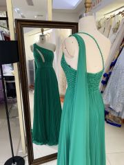 New one shoulder beading pleat chiffon wholesale green long gown evening dress for women prom 2025