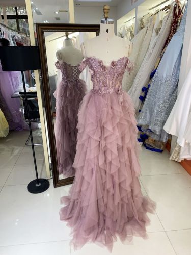 2025 New costom ruffle prom dresses luxurious evening dress elegant party Plus Size of The Women clothing Natural
