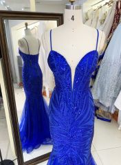 Women wholesale sequin royal blue slim V-neck plus size sparkly evening night prom dresses for girl 2025