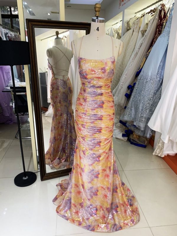 New multi color sequin formal elegant mermaid formal fitted evening wholesale prom dresses 2025
