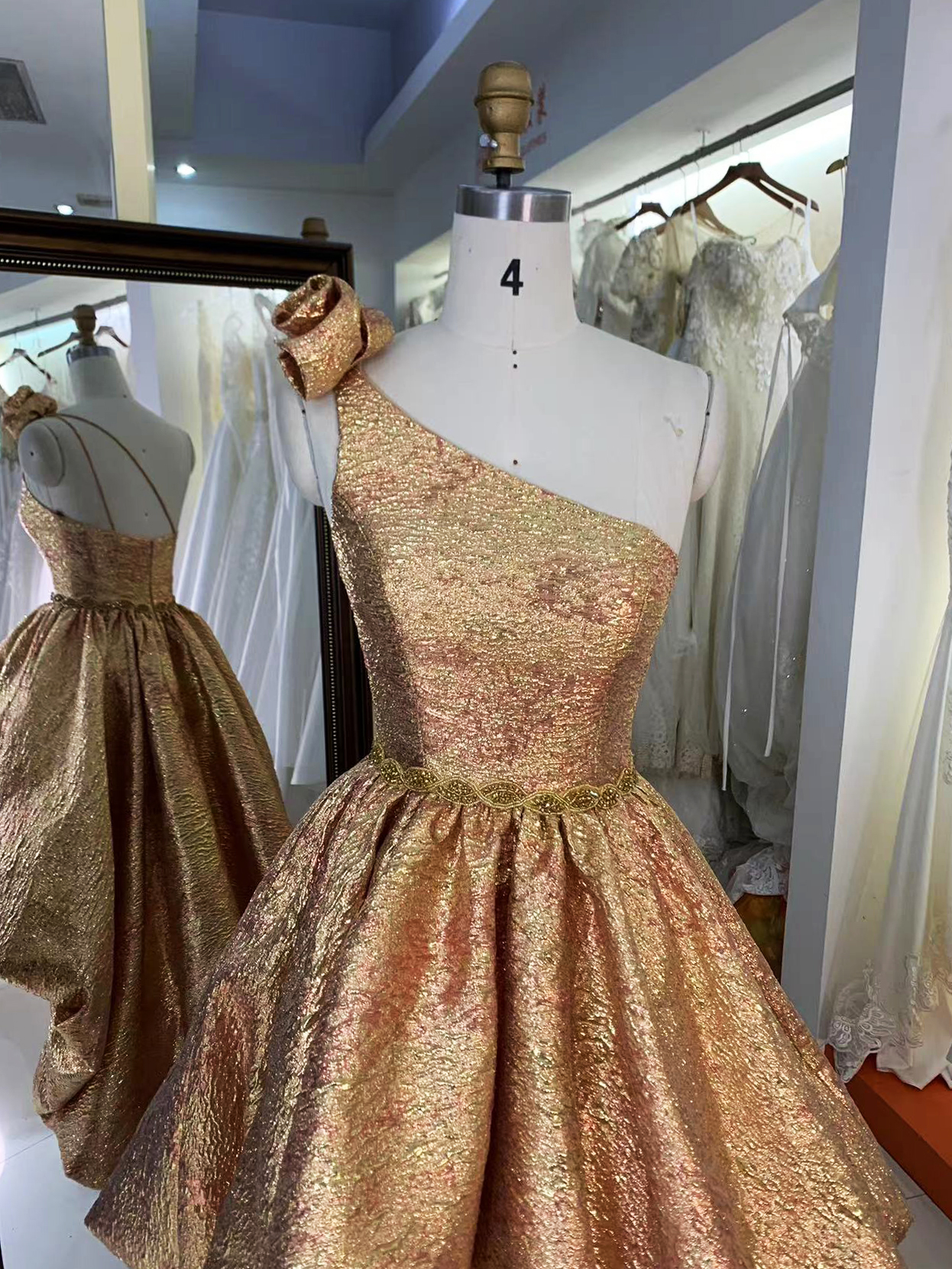 2025 New fashion design jacquard 3D flower ruffle skirt one shoulder party dress high-low princess evening dress