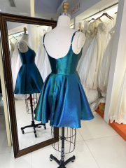 2025 New style elegant smoky blue glitter jersey homecoming dress slim A Line skirt for Ladies Party Homecoming