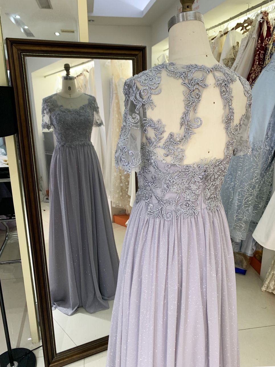 2025 New glitter chiffon a Line Skirt Long Plus Size Dresses Fat Mother of The Women Clothing Natural