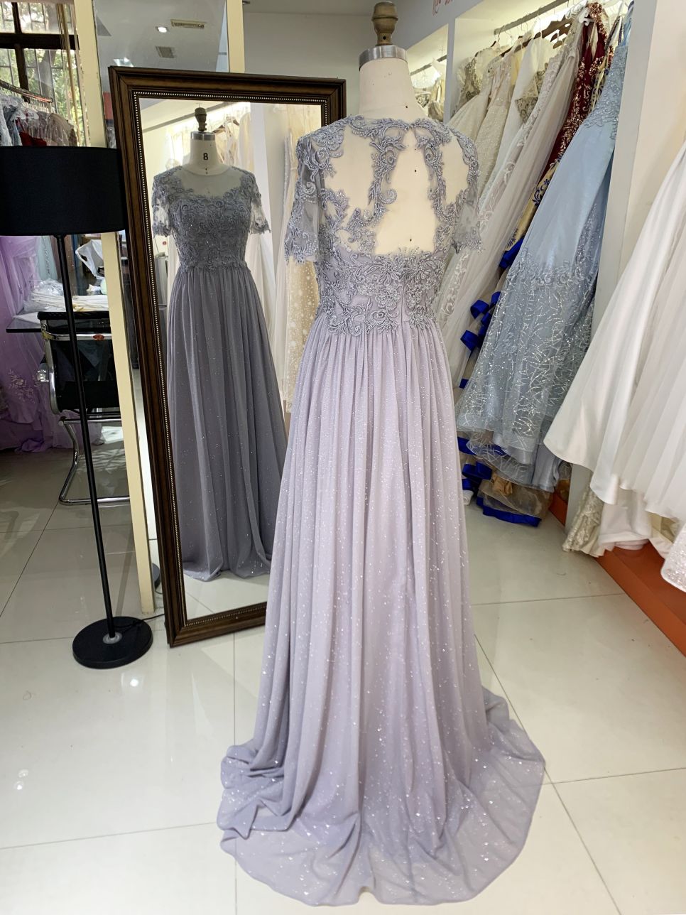 2025 New glitter chiffon a Line Skirt Long Plus Size Dresses Fat Mother of The Women Clothing Natural