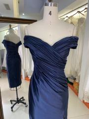 2025 New style elegant pleat off shoulder navy slim for ladies party homecoming dress for women