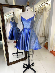 2025 New style elegant smoky blue glitter jersey homecoming dress slim A Line skirt for Ladies Party Homecoming