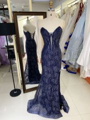 V-neck new boning navy embroidery luxurious lace up gown evening elegant prom dresses for women 2025