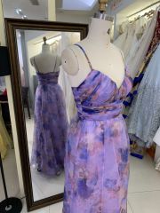 Flower strapless pleat printed organza purple wholesale long gowns evening prom dress for women 2025