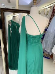New one shoulder beading pleat chiffon wholesale green long gown evening dress for women prom 2025