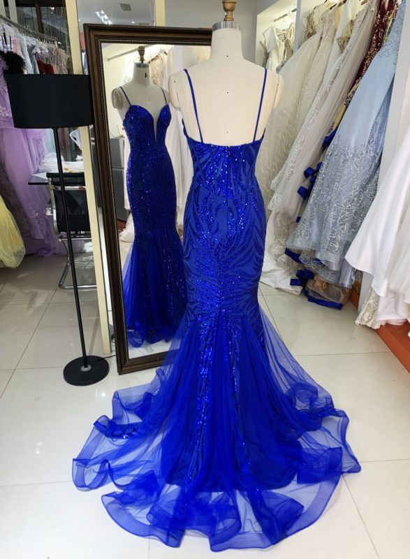 Women wholesale sequin royal blue slim V-neck plus size sparkly evening night prom dresses for girl 2025