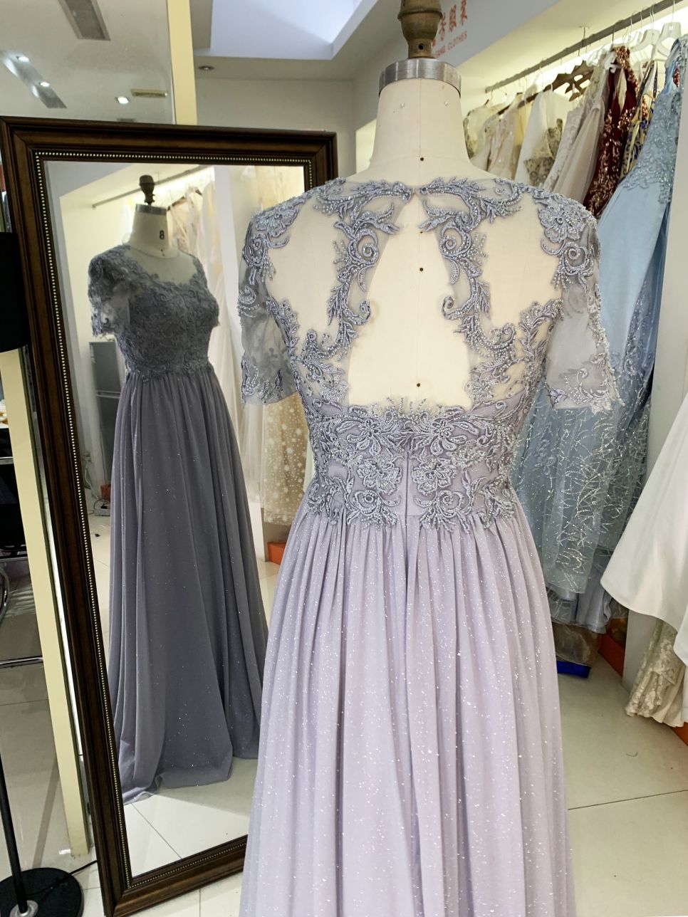 2025 New glitter chiffon a Line Skirt Long Plus Size Dresses Fat Mother of The Women Clothing Natural