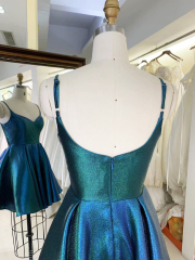 2025 New style elegant smoky blue glitter jersey homecoming dress slim A Line skirt for Ladies Party Homecoming