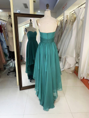 2025 New fashion strapless teal blue chiffon sweetheart pleated dress modern party trend design evening dress