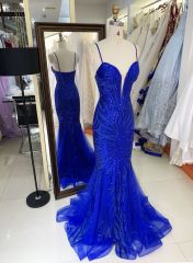 Women wholesale sequin royal blue slim V-neck plus size sparkly evening night prom dresses for girl 2025