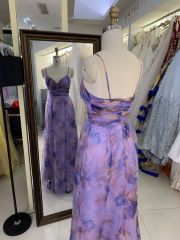 Flower strapless pleat printed organza purple wholesale long gowns evening prom dress for women 2025