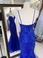 Women wholesale sequin royal blue slim V-neck plus size sparkly evening night prom dresses for girl 2025