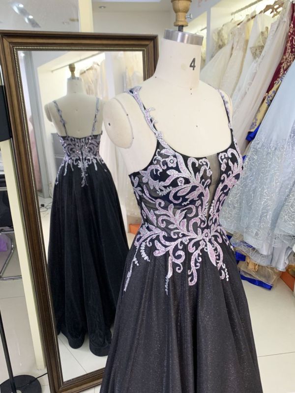 2025 Latest costom elegant sequins contrast color A-Line skirt zipper back new design women's evening dress