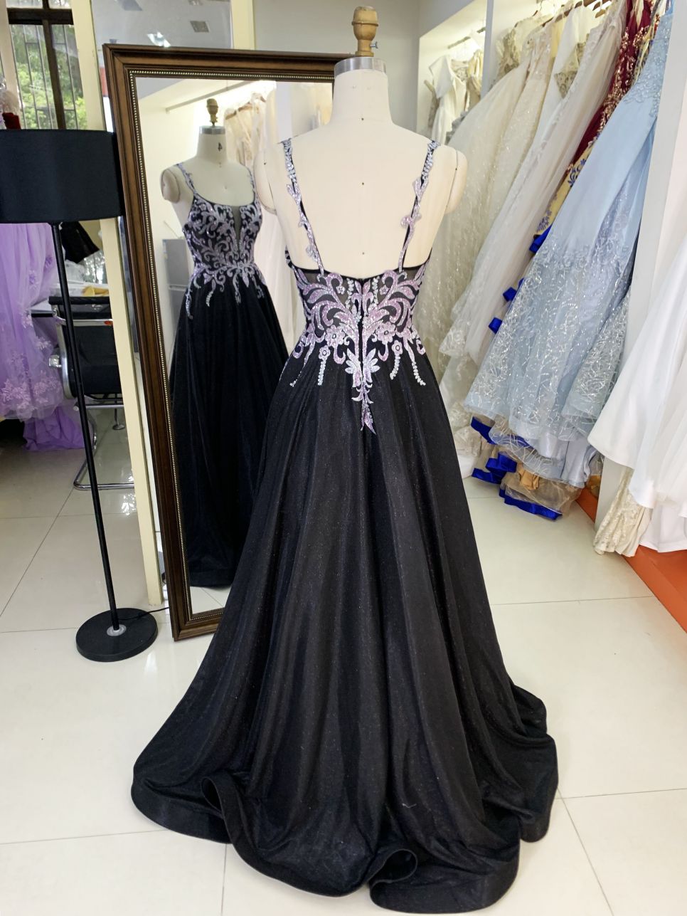 2025 Latest costom elegant sequins contrast color A-Line skirt zipper back new design women's evening dress