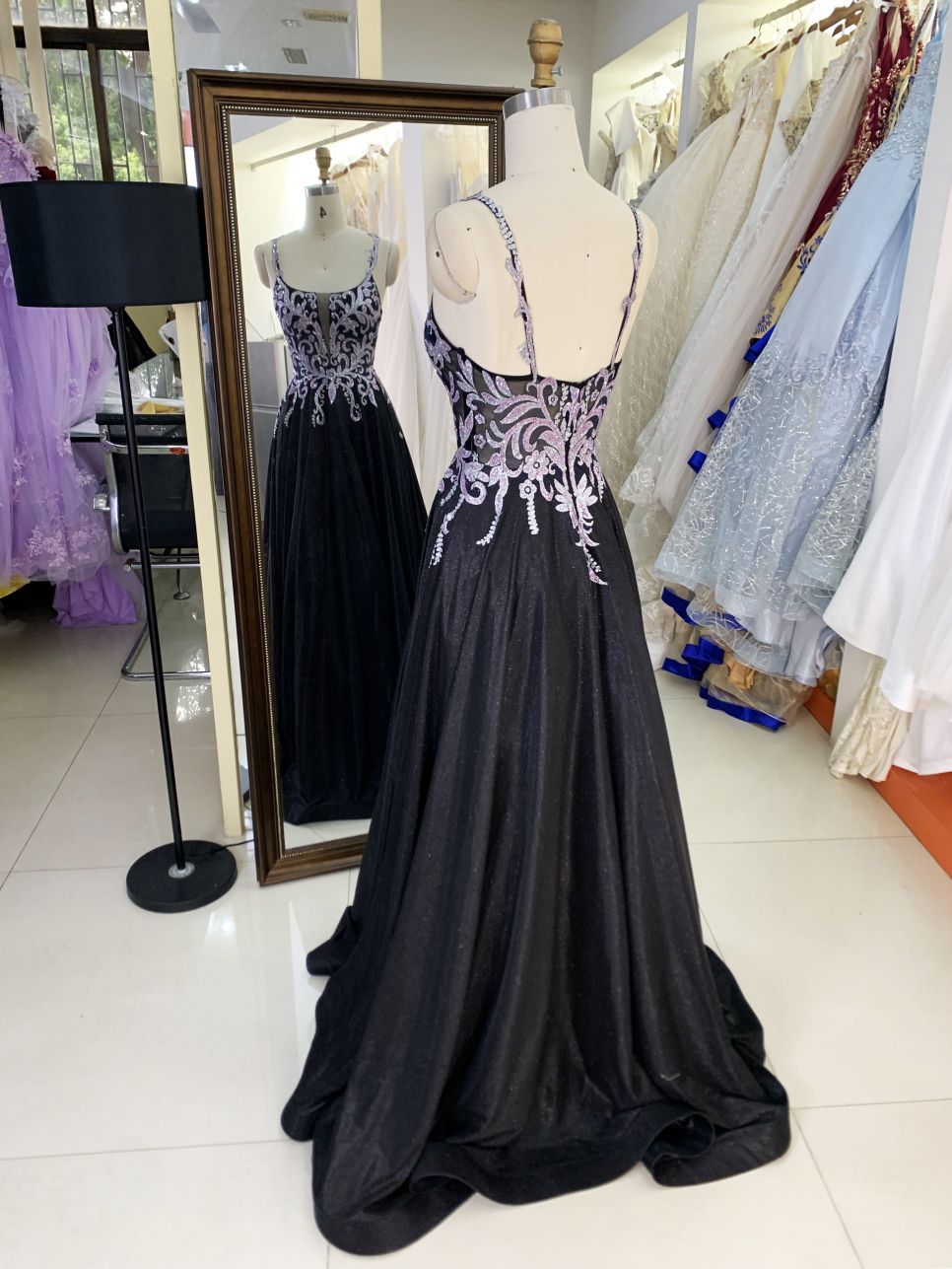 2025 Latest costom elegant sequins contrast color A-Line skirt zipper back new design women's evening dress