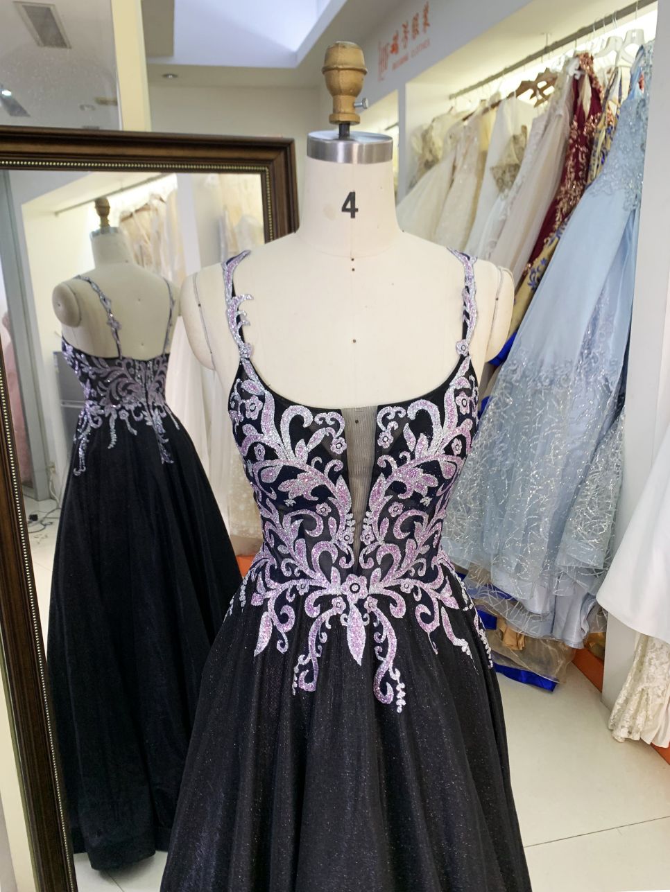 2025 Latest costom elegant sequins contrast color A-Line skirt zipper back new design women's evening dress