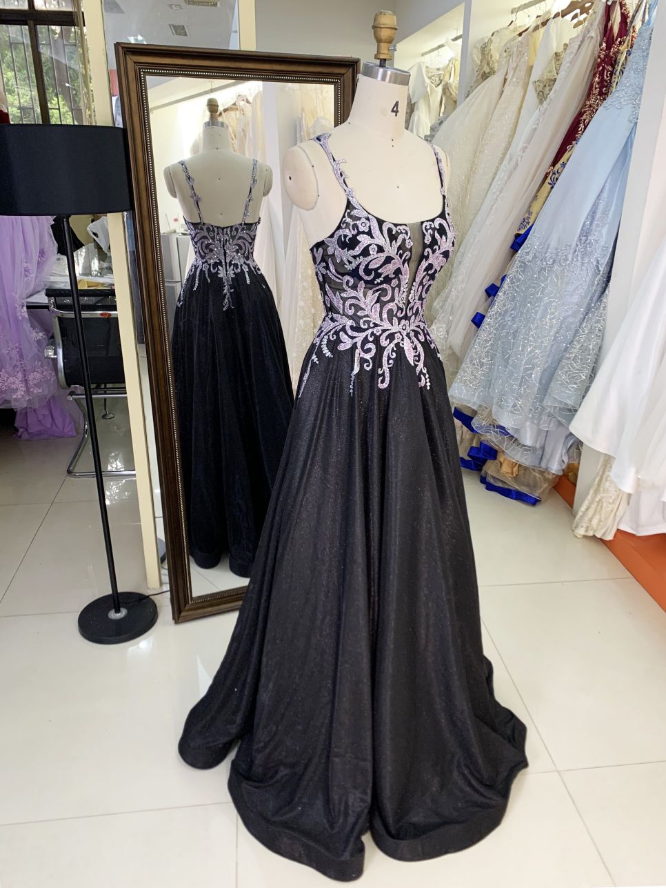 2025 Latest costom elegant sequins contrast color A-Line skirt zipper back new design women's evening dress