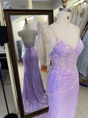 2025 New style lilac V-neck Sleeveless Sequins fabric Slit Women's evening dress elegant prom dress