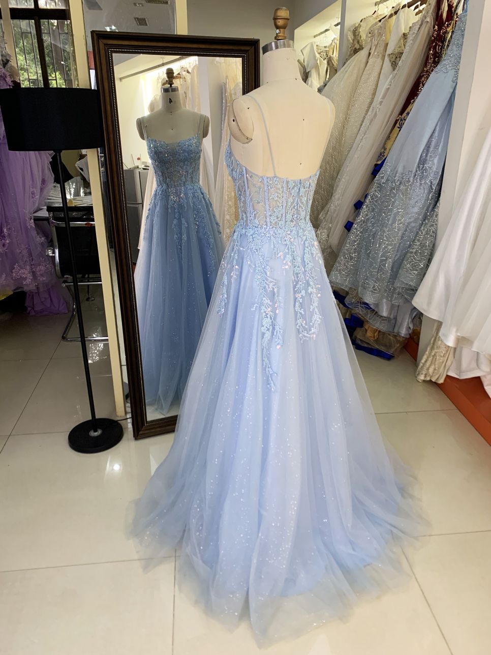 2025 Latest custom luxurious three-dimensional embroidered flower lace A-Line skirt new design evening prom dress