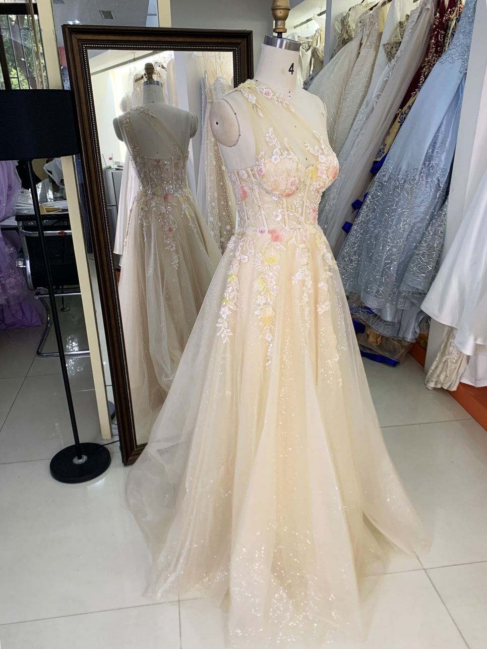 2025 New style elegant contrast color one shoulder A-Line skirt zipper back boning design women's evening dress